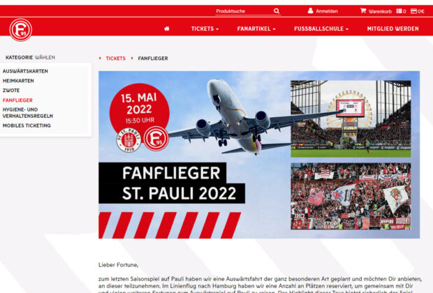 Fortuna bietet einen Fanflieger nach Düsseldorf an.