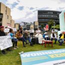 Das Bündnis für bezahlbaren Wohnraum präsentierte seine Forderungen vor dem Landtag in Düsseldorf.